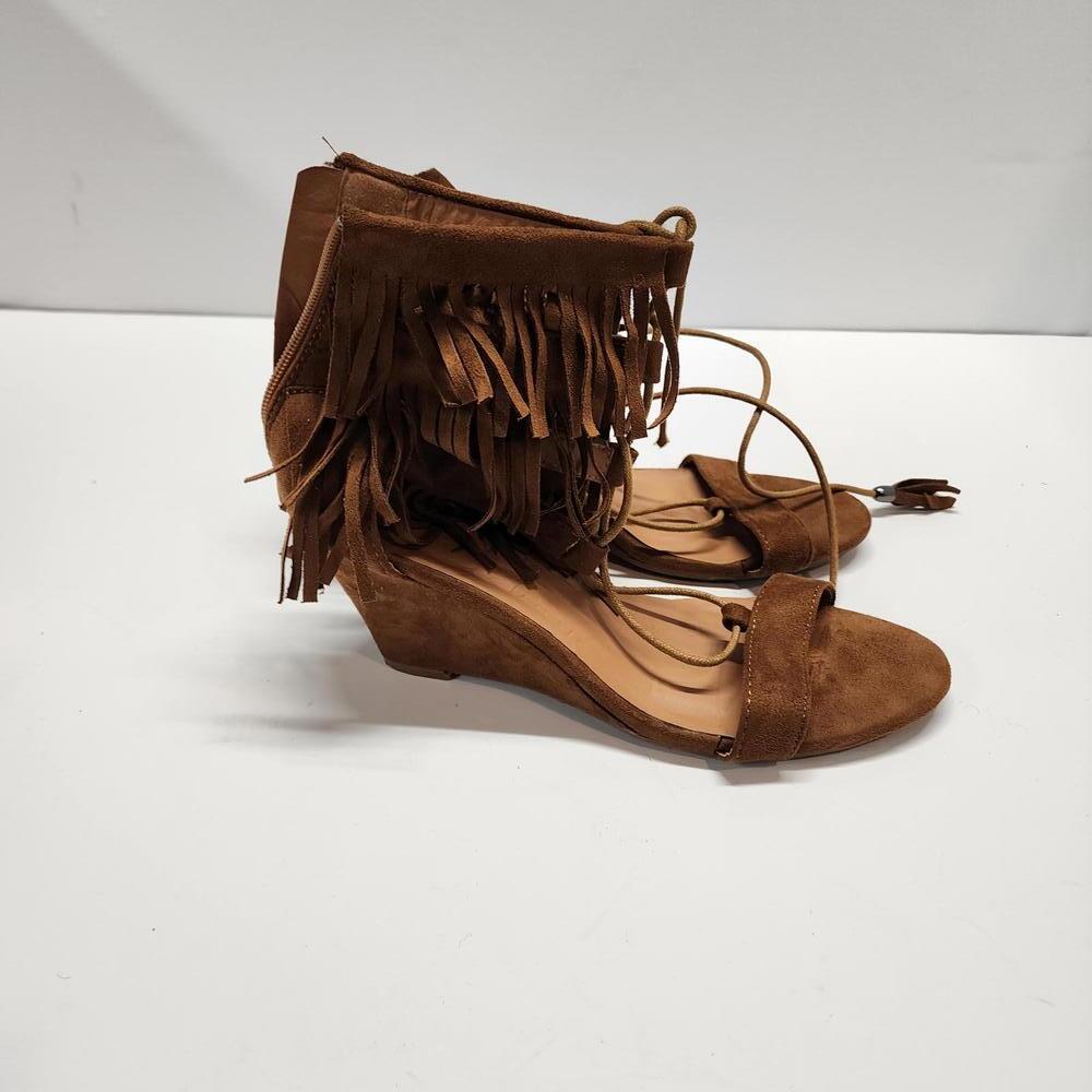 EUC New Women Nature Breeze Tasha-01 Suede Fringe Open Toe Wedge Sandal 10